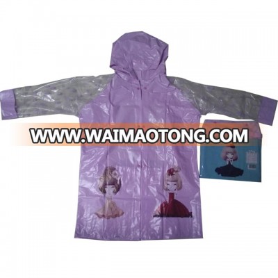 Bright surface PVC children raincoat with Cartoon printing for girls